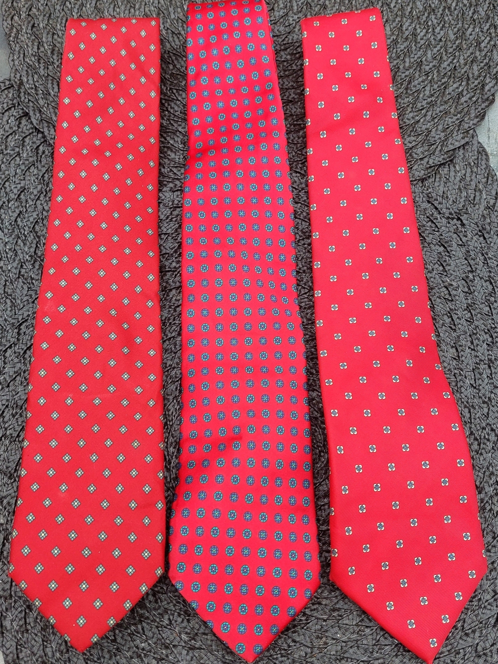 Men's Red Patterned 100% Silk Ties- Lot Of 3
